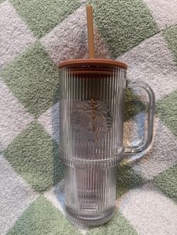 Starbucks Ribbed Glass Tumbler with Handle