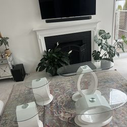 Modern 4-Piece Glass Living Room Table Set – Sculptural White Base 