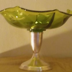 Glass Serving Dish. Divided. With Sterling Silver Pedestal.