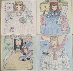 Little Women Meg, Jo, Beth, Amy Hand-painted Vintage Tiles