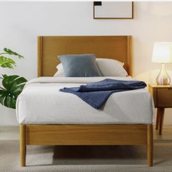 Mid-century modern twin bed with mattress