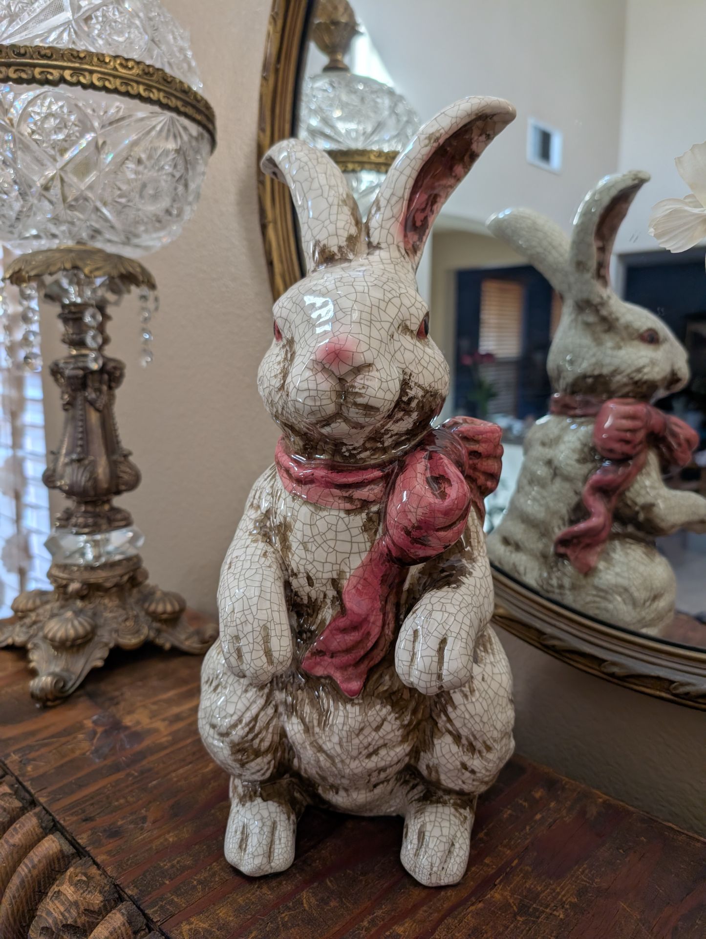 Vintage Ceramic Bunny crackle look Spring decor