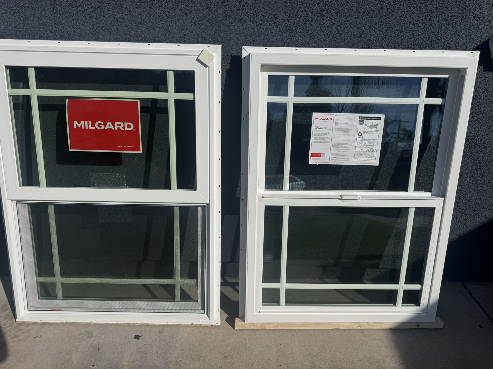 New construction Tempered Milgard Hung Window 37”w By 49” h