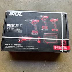 SKIL 5-Tool ComboKit: PWRCore 12 Brushless 12V Drill Driver, Impact Driver, Oscillating MultiTool, Area Light and Bluetooth Speaker, Includes Two 2.0A