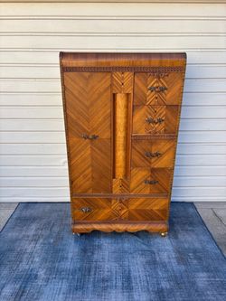 Vintage Art Deco waterfall chifferobe / wardrobe /armoire on casters