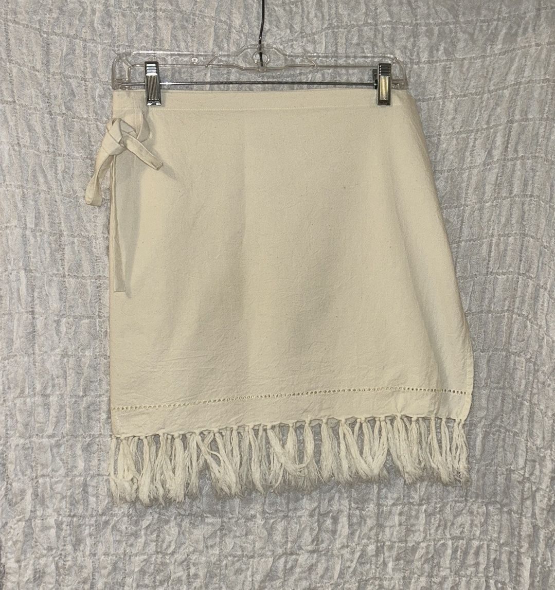 Ivory Fringe Wrap Skirt/Coverup