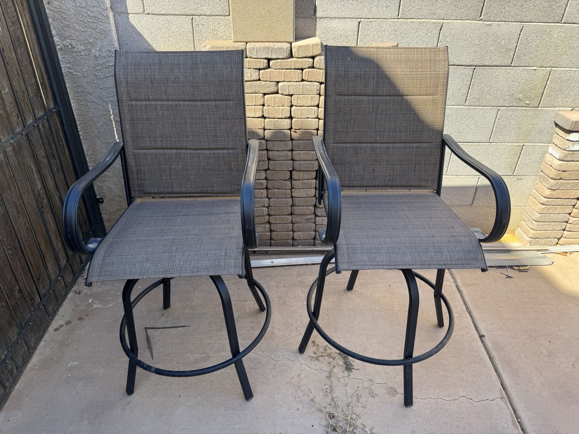2 Piece Patio Swivel Bar Stools Texteline Bistro Chairs with High Back/Armrest/Footrest, All Weather Padded Seating Outdoor Furniture Chairs