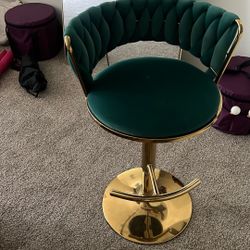 2 Velvet Green And Gold Accent Bar Stools 