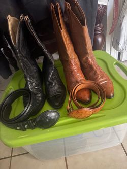 Leather Cowboy Boots and Belts Set
