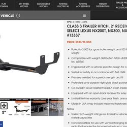 **NEW** CURT CLASS 3 HITCH #13337, FITS SELECT LEXUS NX200T, NX300, NX300H