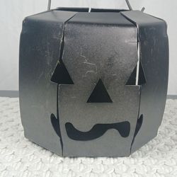 Vtg Cut Out Metal Rustic PUMPKIN JACK O LANTERN Hanging Candle Tealight Holder