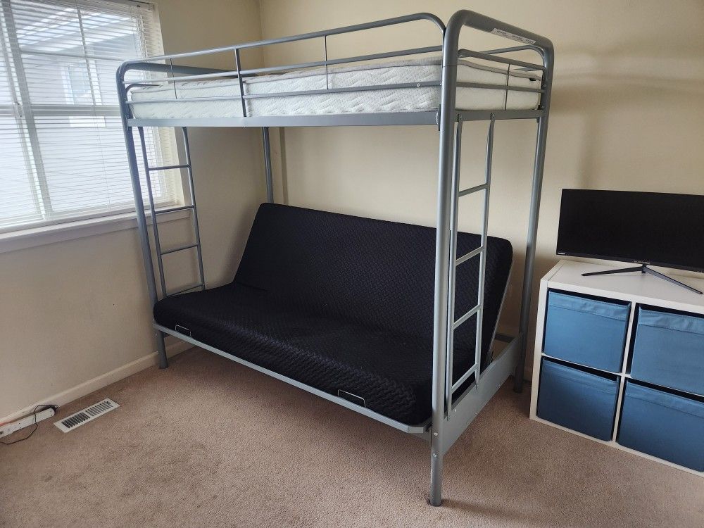 DHP Sammie Twin over Futon Metal Bunk Bed, Silver