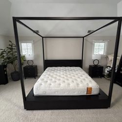 Restoration Hardware Machinto Canopy Bed Frame with King Mattress