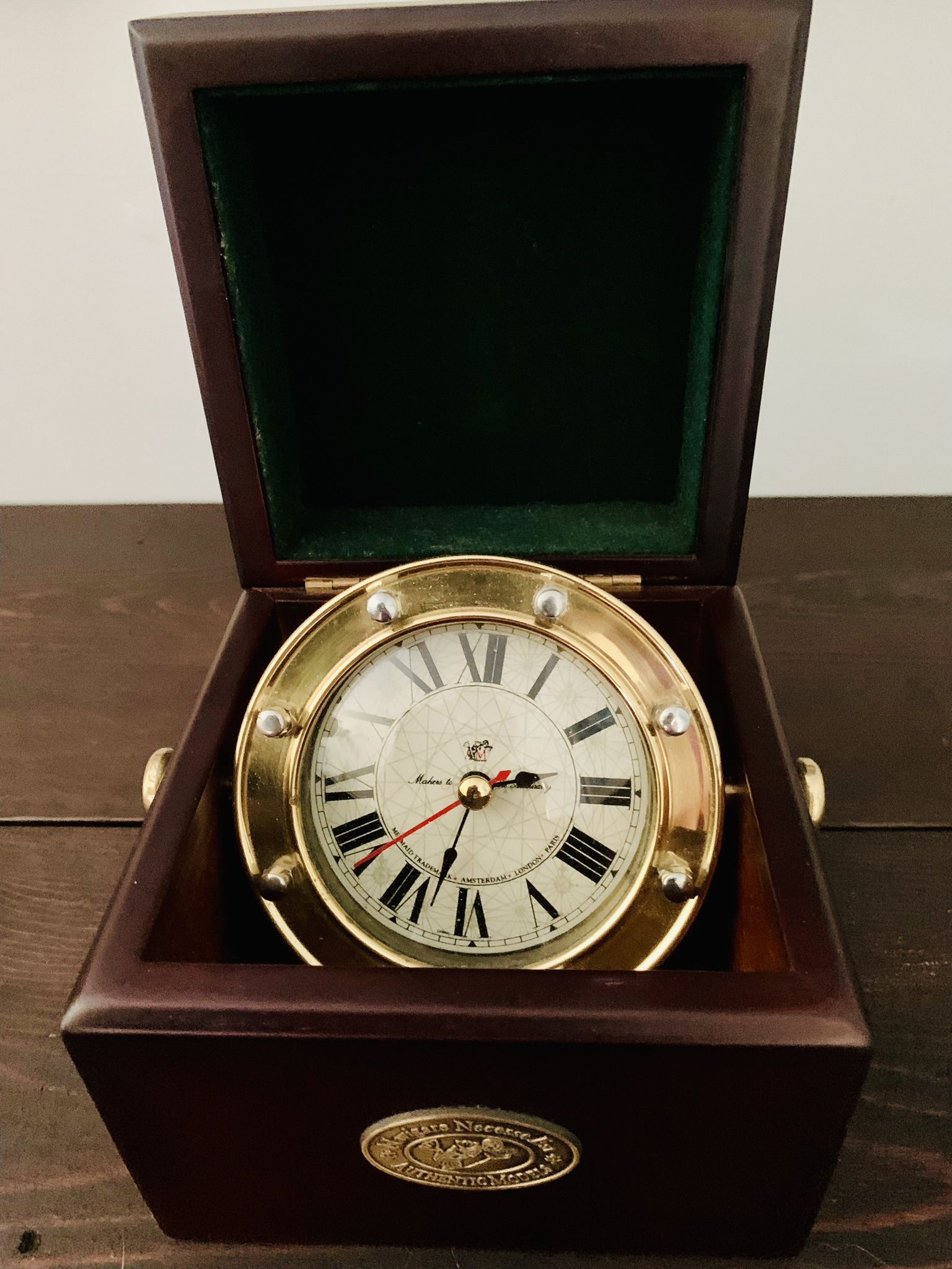 Naval Clock With Wooden Box Works Well