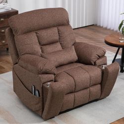 Top-tier Flagship 4 OKIN Motors Chenille Recliner Lift Sofa 2 Remote Controls, Pillow and 2 Cup Holder - Brown