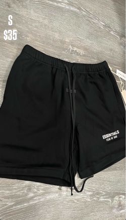 ESSENTIALS SHORTS BLACK, WHITE LETTERS