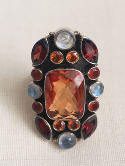 NICKY BUTLER Orange Genuine Multi Gemstone Sterling Silver Ring Size 6 or 7 - NEW -