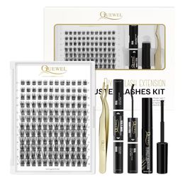QUEWEL DIY Eyelash Extensions Kit, Lash Clusters 144 Pcs, Clusters Eyelash Applicator Tool, Super Hold Cluster Lashes Bond and Seal, Glue Remover Easy