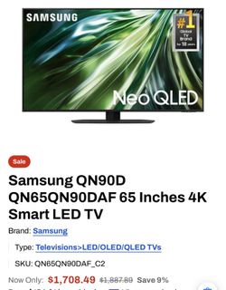 Samsung 65" Neo QLED Model: QN65QN90D 4K Smart TV