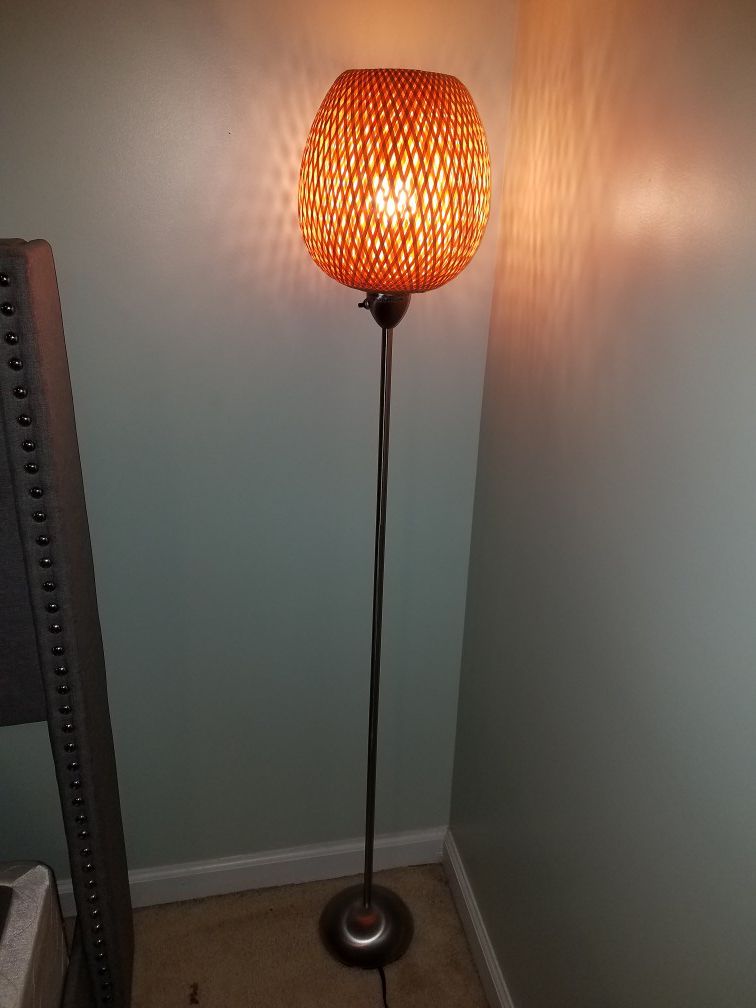 Wicker bamboo floor lamp