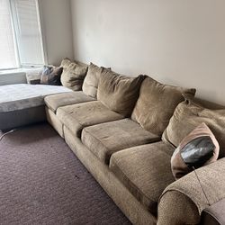 Large Brown Sectional Sofa with Ottoman