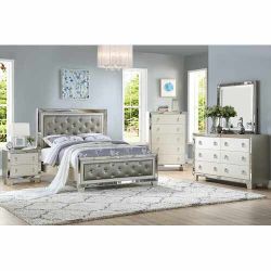 Brand New Silver Mirrorred Queen Bedframe + Dresser + Mirror + Nightstand
