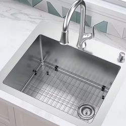 Glacier Bay AIO Dolancourt Tight Radius Drop-In/Undermount 18G Stainless Steel 25 in. Single Bowl 