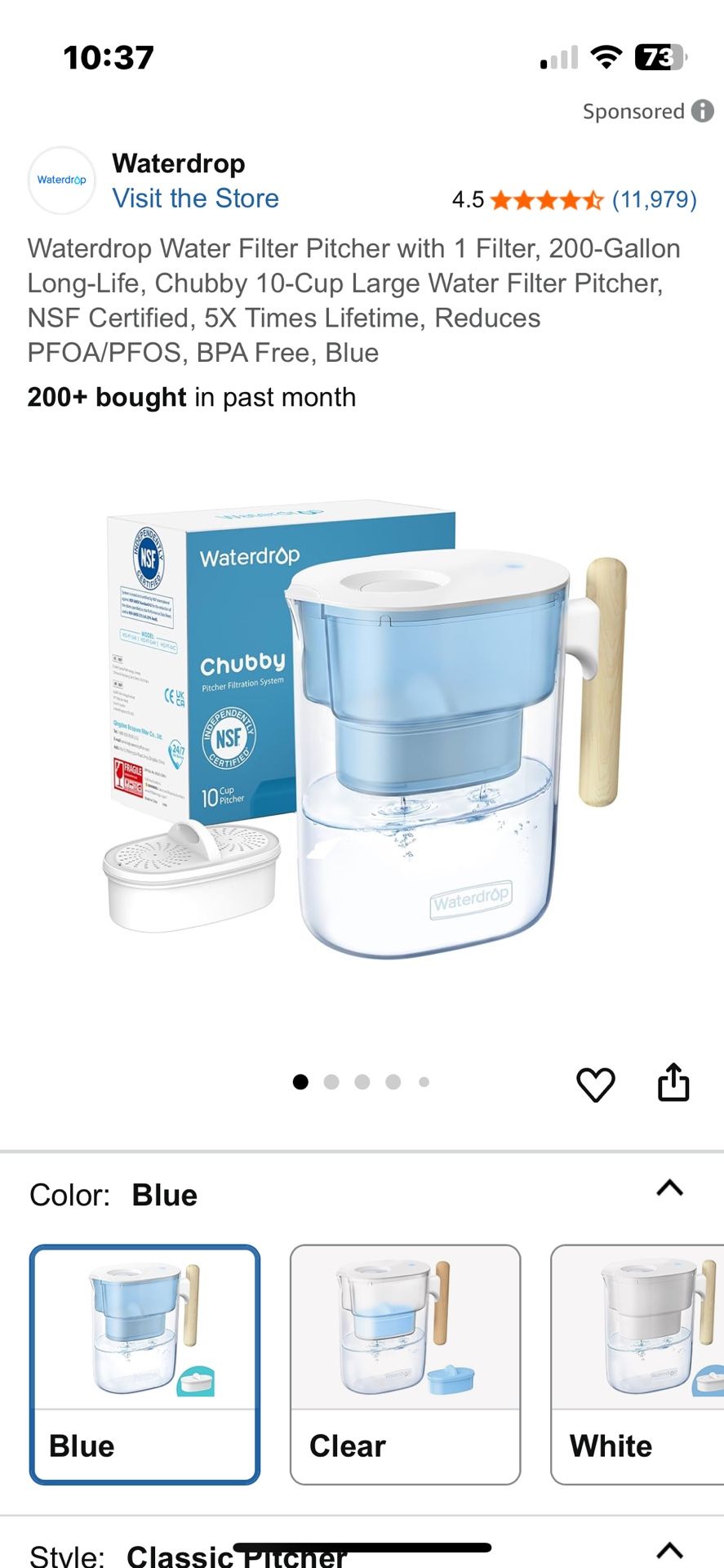 Waterdrop water Filter Pitcher 10 Cups