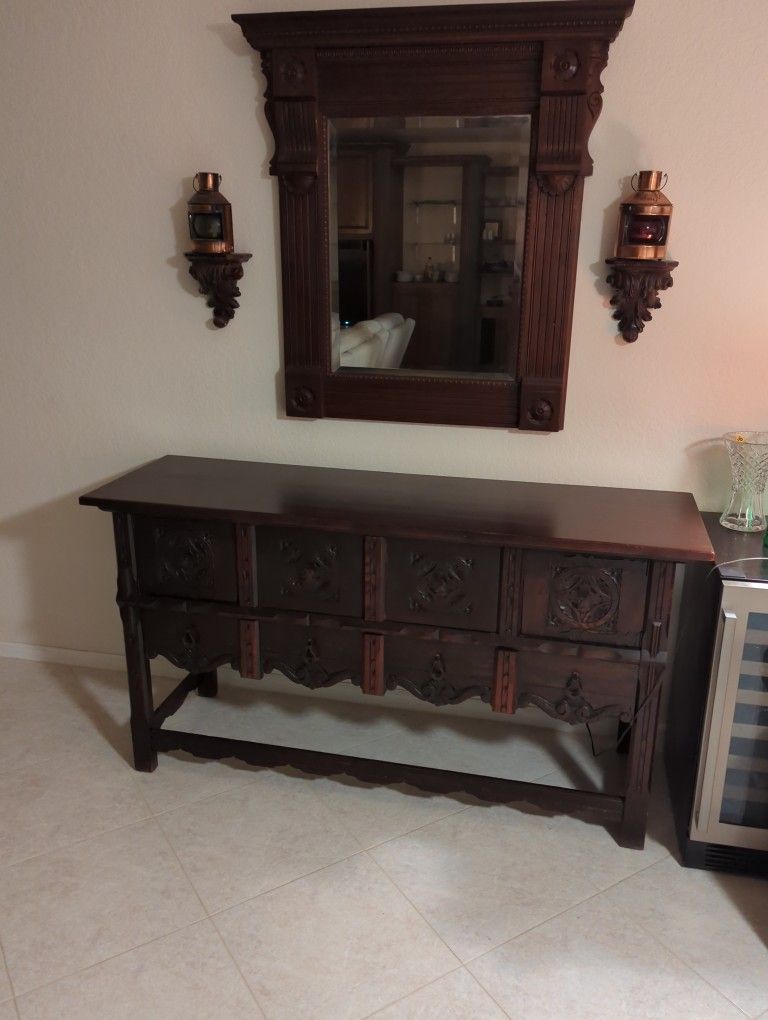 Antique China Cabinet with mirror and side Shelves