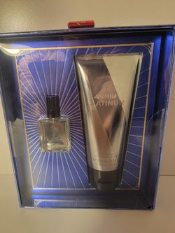 Victoria's Secret VS Him Platinum Mini Fragrance Duo Gift Set, featuring a travel-size body lotion (3.4 fl oz) and a miniature cologne