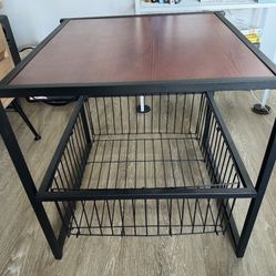 Wood and Metal End Table with Basket   