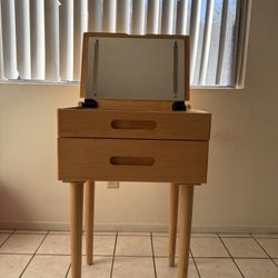Wooden Vanity Table with Flip Top Mirror and Adjustable Lights