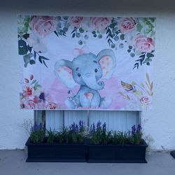 Large Baby Girl Elephant Banner
