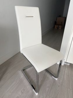 Set of 4 Modern White Dining Chairs with Chrome Base
