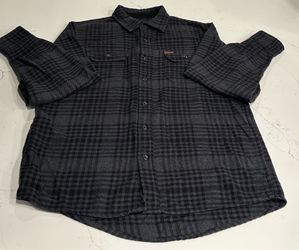 Orvis Men’s Heavyweight Flannel Shirt Jacket Plaid Gray Black Shacket Size M