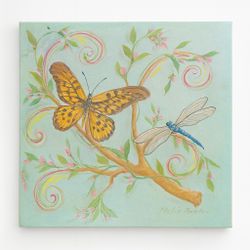 Hand-Painted Butterfly & Dragonfly Canvas Art – Floral Nature Decor