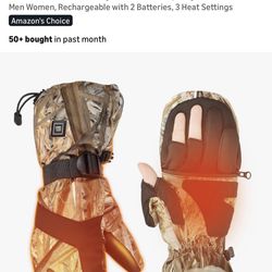 KEMIMOTO Heated Hunting Gloves Camo, Flip Fingerless Mittens for Men Women, Rechargeable with 2 Batteries, 3 Heat Settings