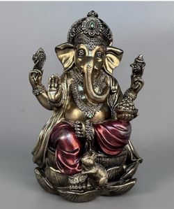 JORAE Ganesh Statue Elephant Buddha Sitting on Lotus Pedestal 7"H × 5"W NEW