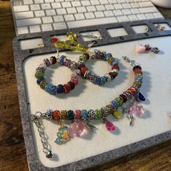 Multi Color Charm Bracelet W/Earrings