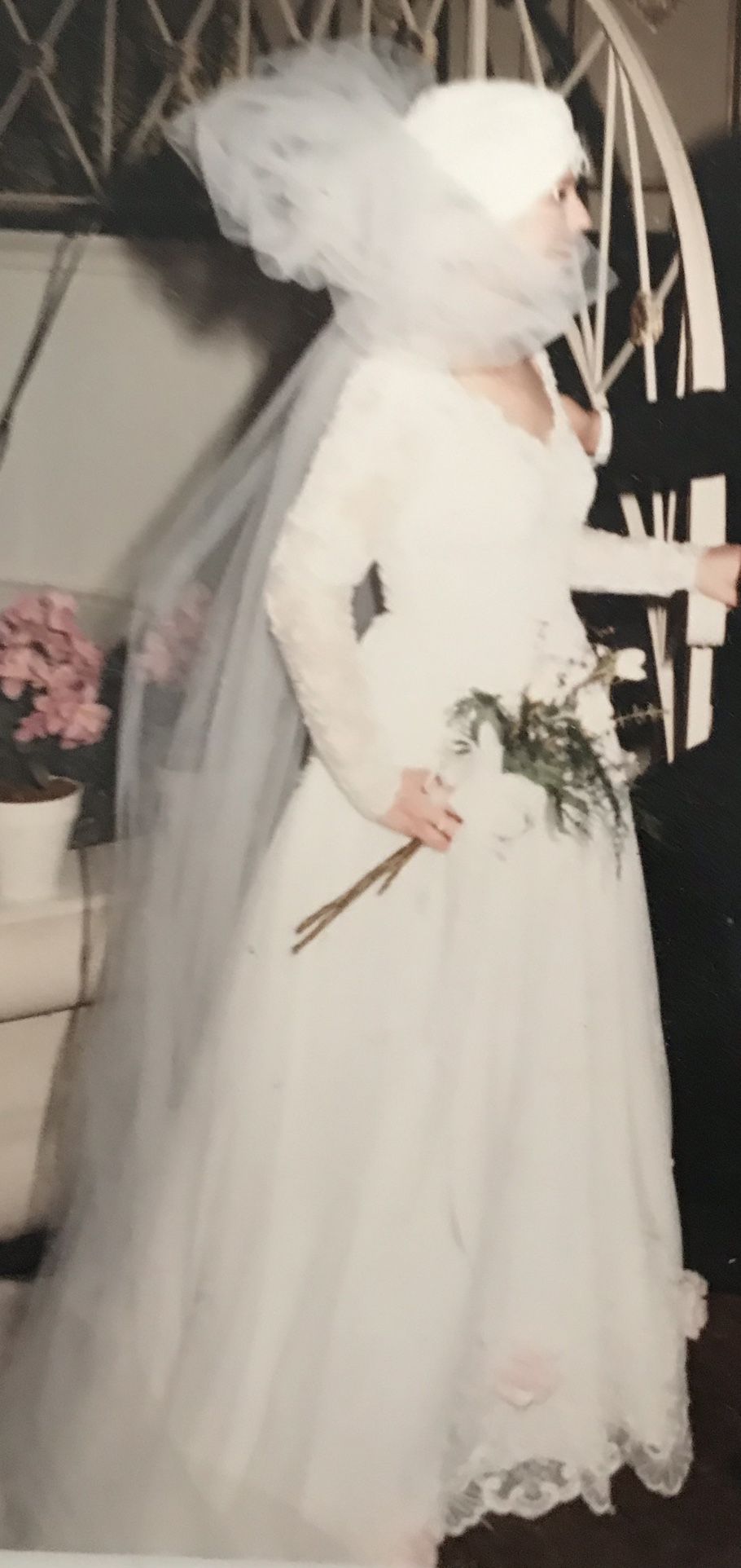 Bride Skull Head Piece Beaded Framed With Tulle And Rose On Each Side
