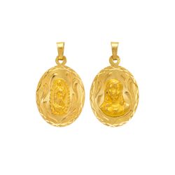 14K Gold Double Sided Jesus & Virgencita Oval Pendant