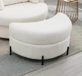 Assembled New White Ottoman Half Crescent Moon Storage Bench w/ Tray Serve As Side Table