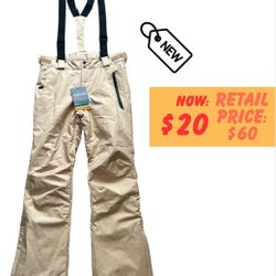 NWT YEEFINE Men's Waterproof Snow Ski Pants Insulated Warm Winter Outdoor Snowboard Bibs with Suspenders Khaki S