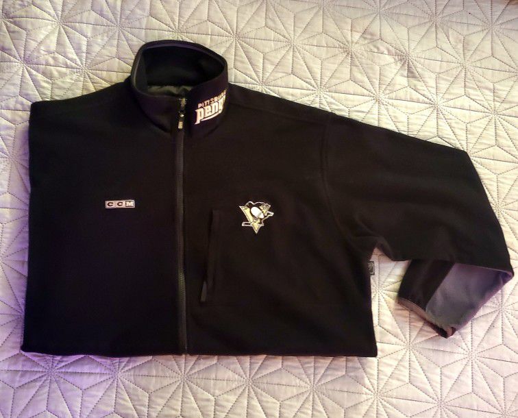 Pittsburgh Penguins CCM Fleece Jacket Full-Zip Black NHL Hockey - Mens Size XL 