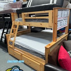 Twin Full Natural Bunk Bed With Mattresses Colchones 