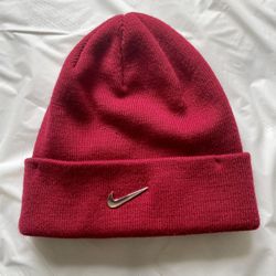 Red Nike Unisex Beanie Hat w/ Golden Swoosh 