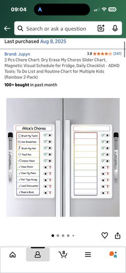 2 Pack Dry Erase Chores Checklist