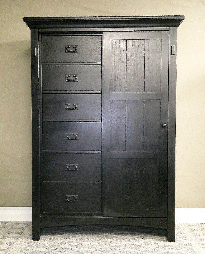Tall Black High-End Wood Dresser with Shelves and a Light - Delivered