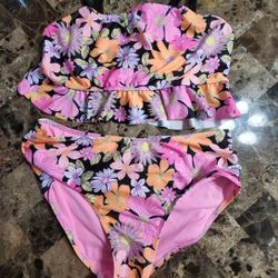 Girls Pink W/ Flowers Bikini Sz XL 14/16