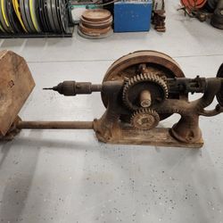 Antique Post Mount Pulley Operated Canedy Otto Drill Press Tool